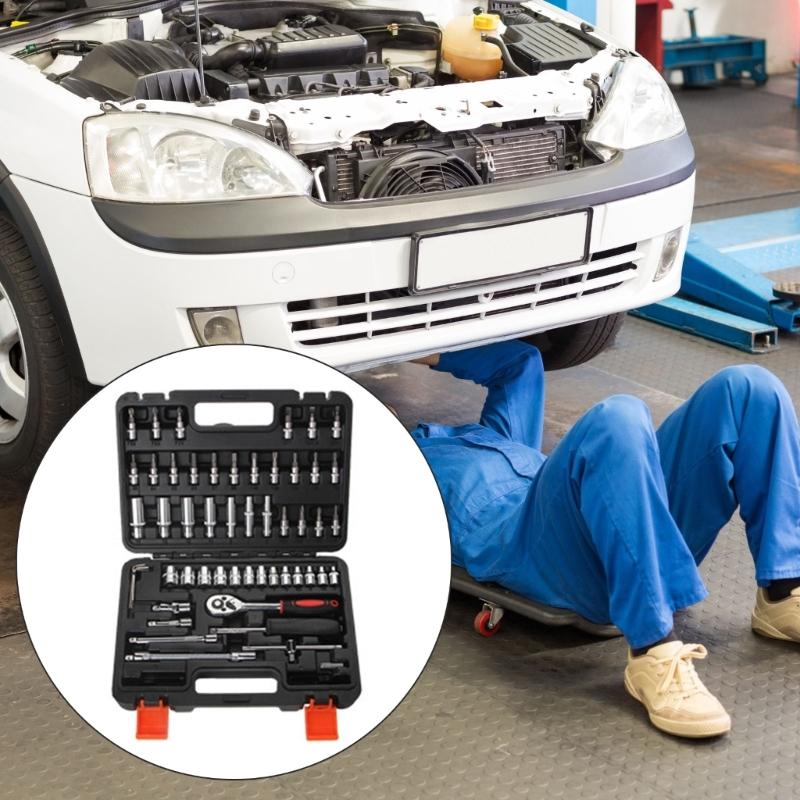 Complete Mechanics Tool Kit 53 Piece Socket Wrench Set Metric Size With Case For Automotive Repair And DIY Projects