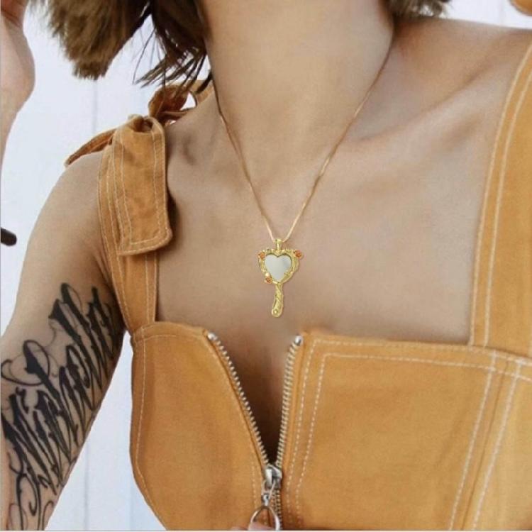 Unique Magic Mirror Pendant Necklace Unique Heart Mirror Charm Clavicle Chain
