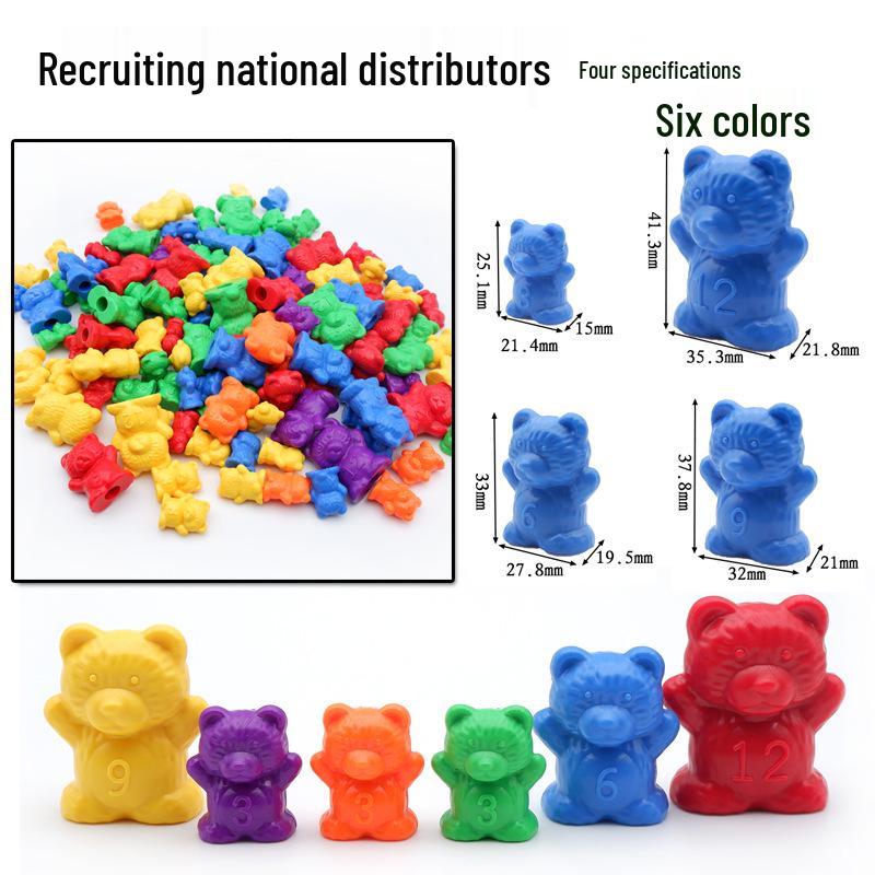 Montessori Rainbow Bear Toy - Early Education Counting, Size & Color Recognition Aid