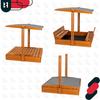 KOTARBAU® Large Wooden Sandbox with Grey Roof, Impregnated, Closed, with Benches, Brown, 100 X 100 CM