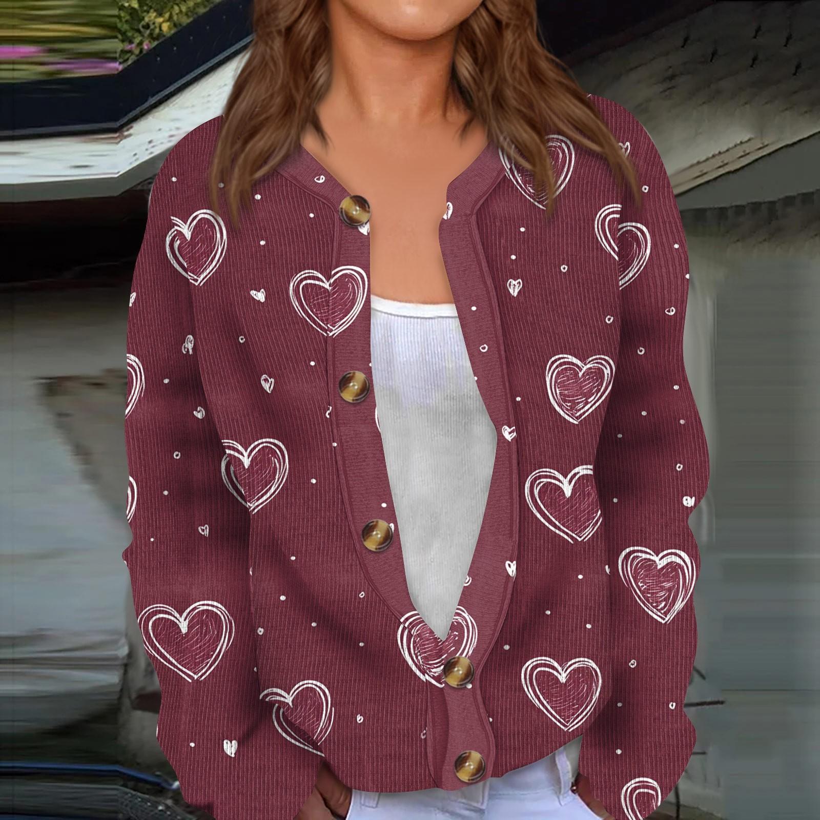

Женский кардиган с длинными рукавами и принтом ко Дню святого Валентина, жакет на пуговицах XXXXXL винный