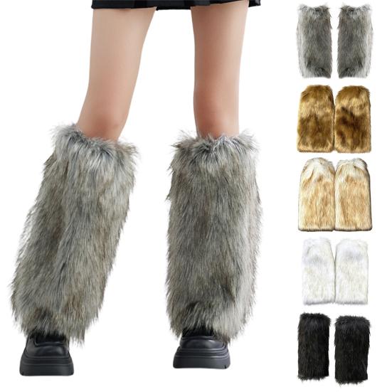 1 Pair Women Boot Cuffs Imitation Wolf Hair Plush Leg Warmers Stage Performances Halloween Christmas Costumes Outfit Accessories