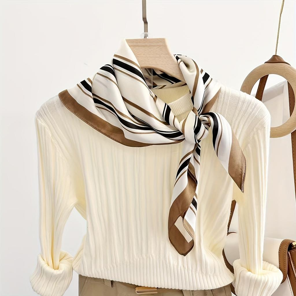Elegant Geometric Striped Square Scarf for Women Satin Fashion Wraps Neckerchief Female Hair Bands Ribbon Headband Bandana