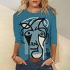 Abstract Art Face Painting Autumn Women's Round Neck Long Sleeve T-shirt Trend Loose Round Neck Long Sleeve T-shirt