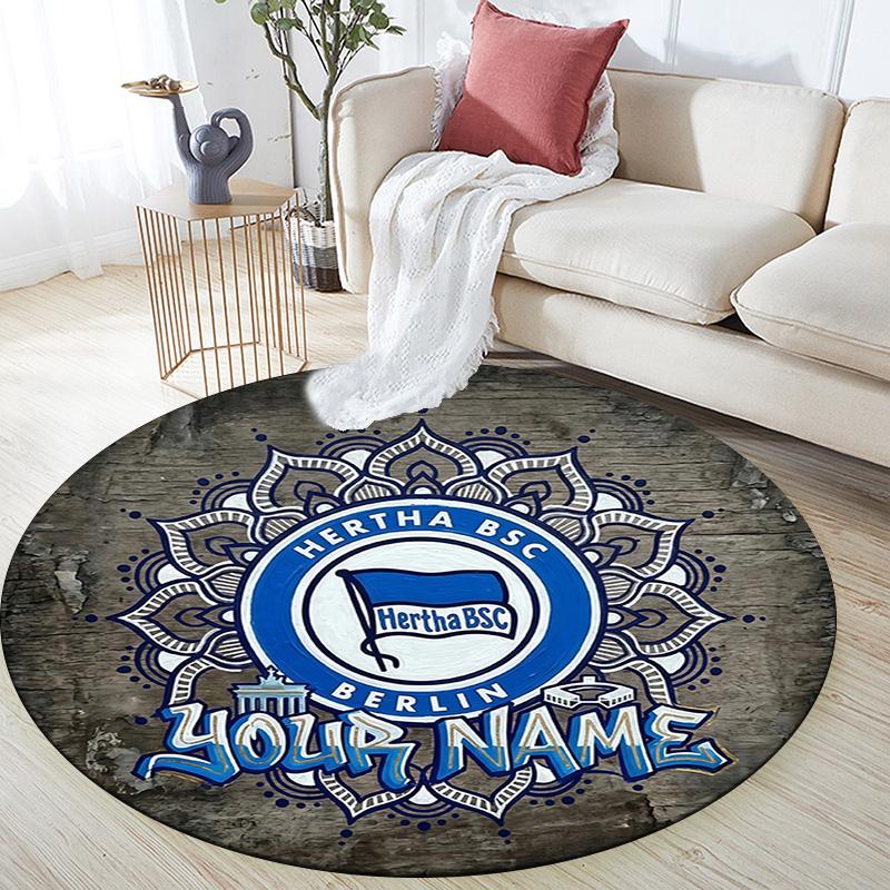 Custom Name Hertha BSC Round Area Rug,Carpet Rug for Living Room Bedroom Sofa Playroom Decor,Non-slip Floor Mat
