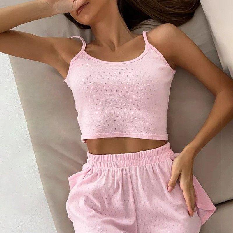 

Casual Camisole Pajama Split Shorts Set Sling Pajamas Split Shorts Set Pink XXL