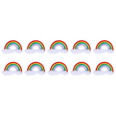 10 Stück Bunte Stoffaufnäher Wolke Regenbogen Muster Stickerei Applikation Dekoration Zubehör