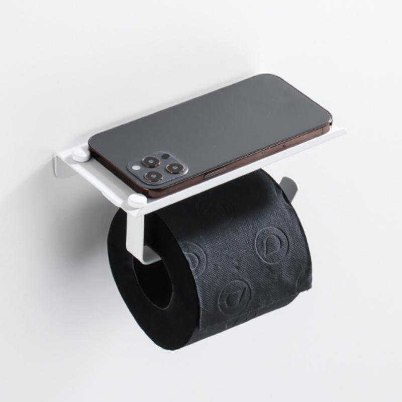 304 Stainless Steel Paper Holder Gold Black White Brushed Toilet Paper Roll Rack with Phone Shelf Bathroom Kitchen Free Punch