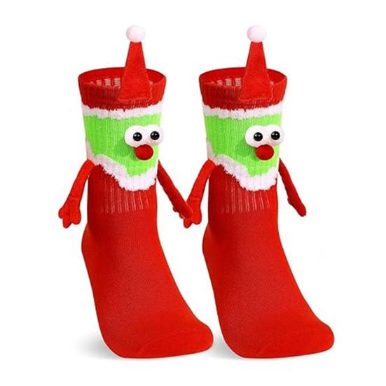 Cartoon Christmas Socks Magnetic Holding Hands Socks Cute Snowman Reindeer New Year Socks Fun Gifts for Girls Teens Birthday Holidays