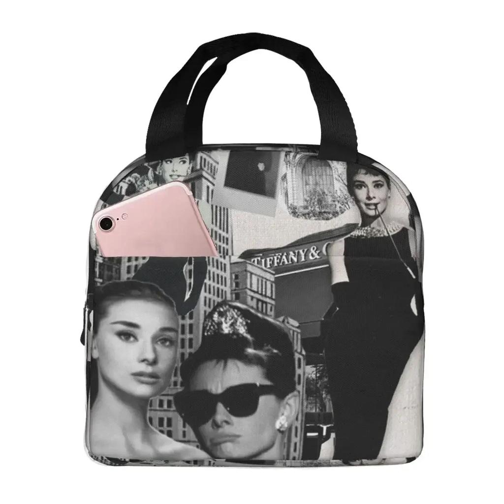 Cute Audrey Hepburn Insulated Lunch Bag for Women Office Cooler Thermal Food Box Tote Portable Lunch Boxes Container