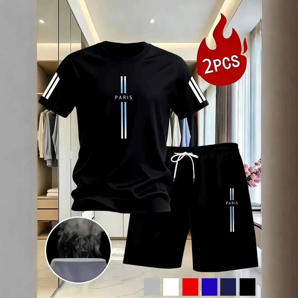 Men's Cross Print Mesh Short Sleeve T-shirt and Shorts Set - Summer Sportswear