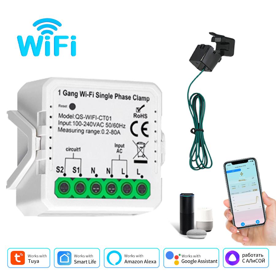 Smart WiFi Energy Meter Current Sensor - LED Lighting/Solar KWH Monitor 100-240V Real-time Stats and Power Consumption Tracker