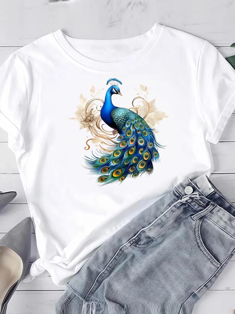 (Asian Size) Watercolor Flower Cute Short Sleeve Tee Clothing T Shirt Woman Women Fashion Top Print Female Graphic T-shirts