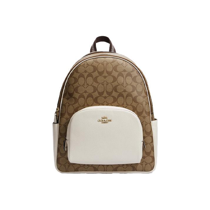

Рюкзак Coach 32 зі шкіри та ПВХ Color Block Великий жіночий рюкзак Білий Коричневий 6495-IMDJ8 Basic Set (Bag+Dust Bag)