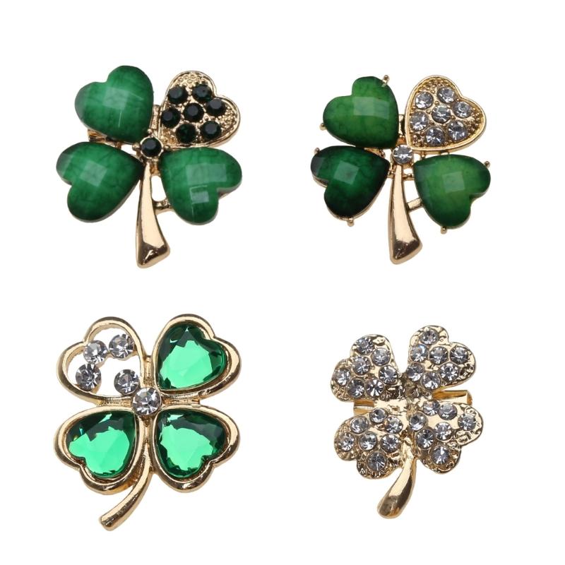4 Pcs Four Leaf Clover Brooches Lapel Pin Handmade Jewelry Backpack Decorations 1