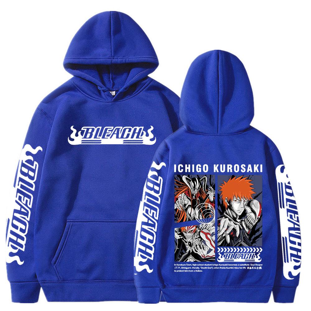 Hot Anime Bleach Kurosaki Ichigo Graphic Printed Hooded Men Women Manga Hoodies Loose Casual Sweatshirt Harajuku Male Streetwear