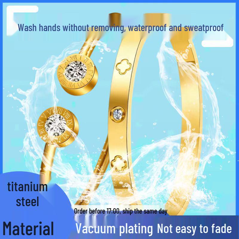Elegant Roman Numeral Intertwined Titanium Steel Bracelet for Women - Diamond Inlaid, Double Layer, Colorfast Jewelry
