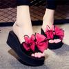 Fashion Chic Black Platform Flip - Flops with Mesh Pink Bow - Ideal for Summer Beach & Casual Outings