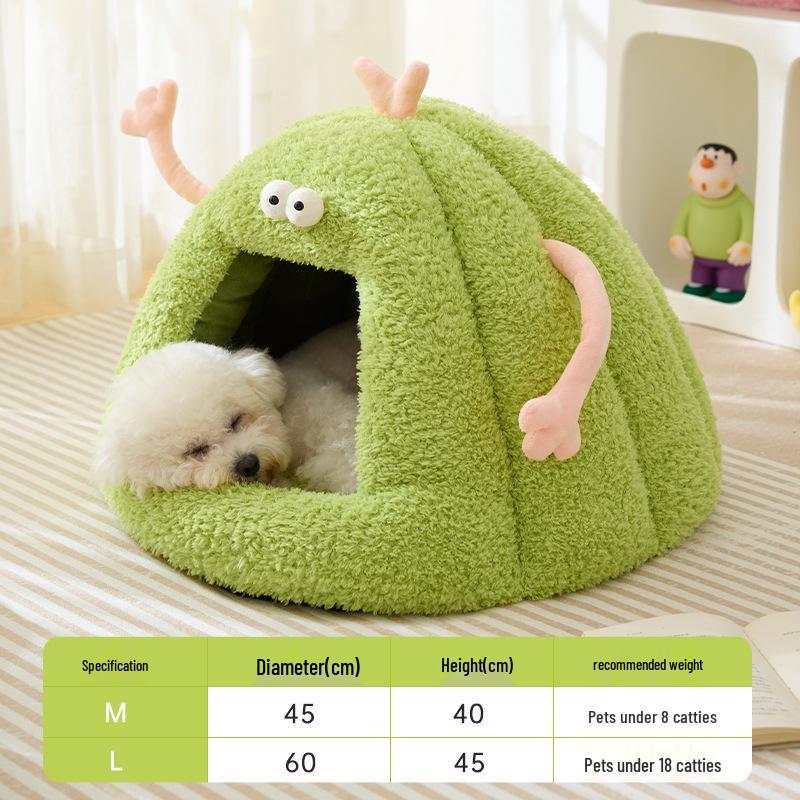 Zimowe półzamknięte legowisko dla zwierząt - Wzór Małego Potwora