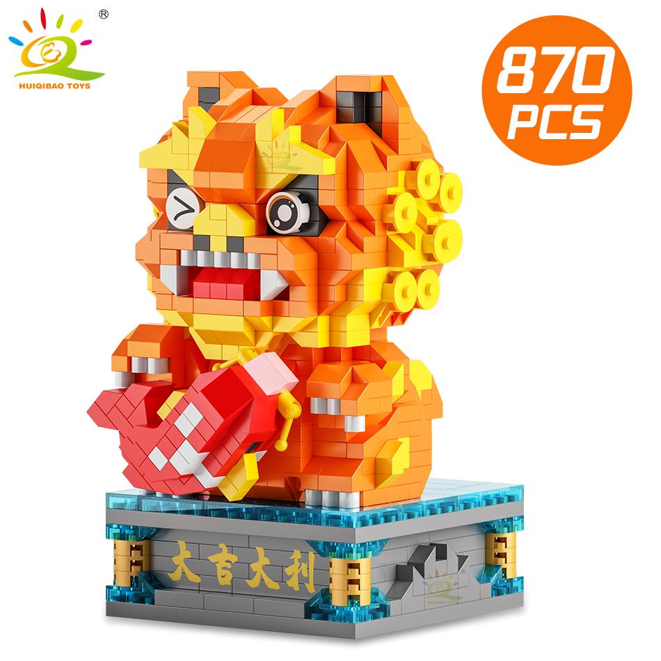 Chinese Style Lucky Dancing Lion Diamond Micro Building Blocks Table Decoration Bricks Kids Assembled Toys for Children