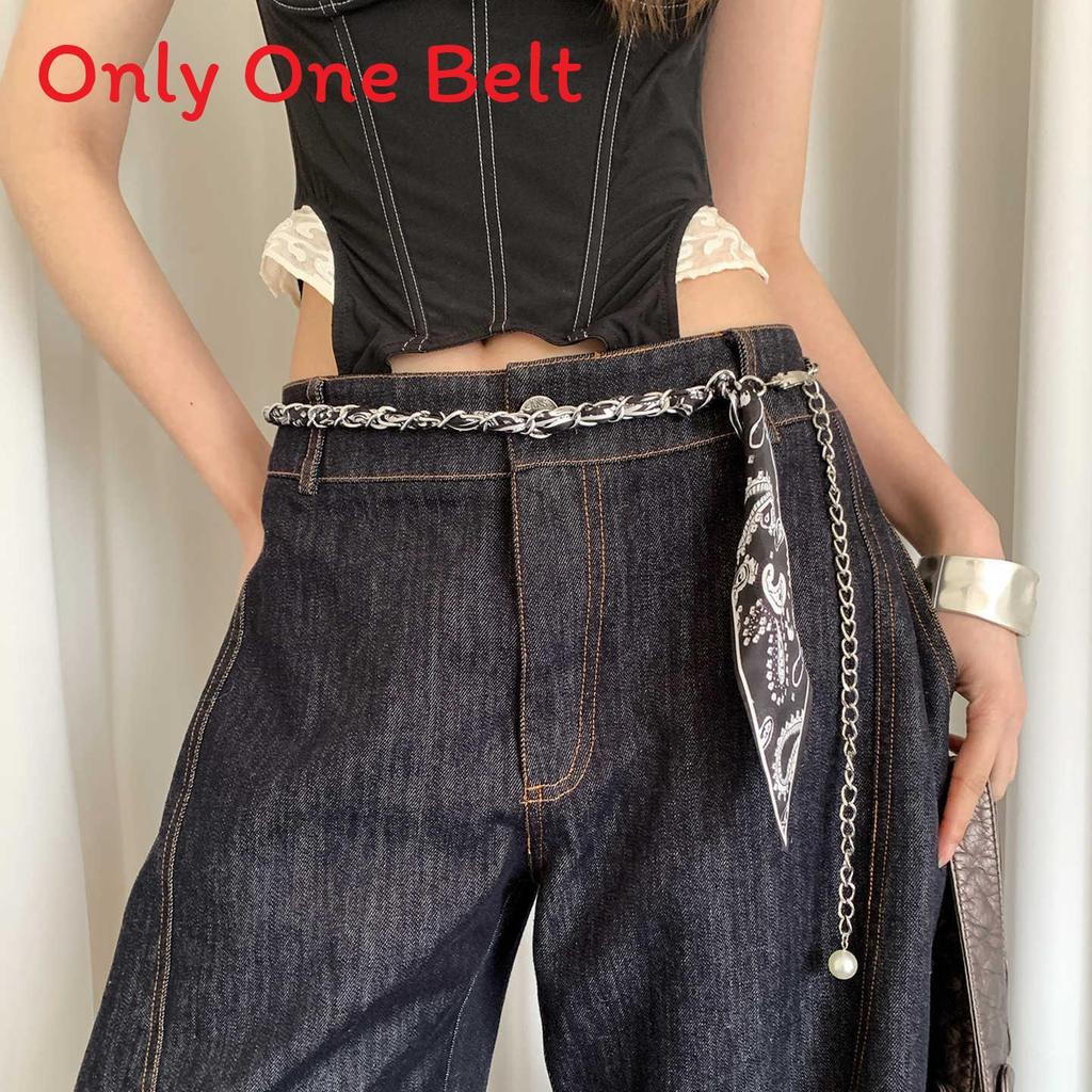 

Womens Vintage Geometric Scarf Chain Belt With Metal Hook For Casual Wear