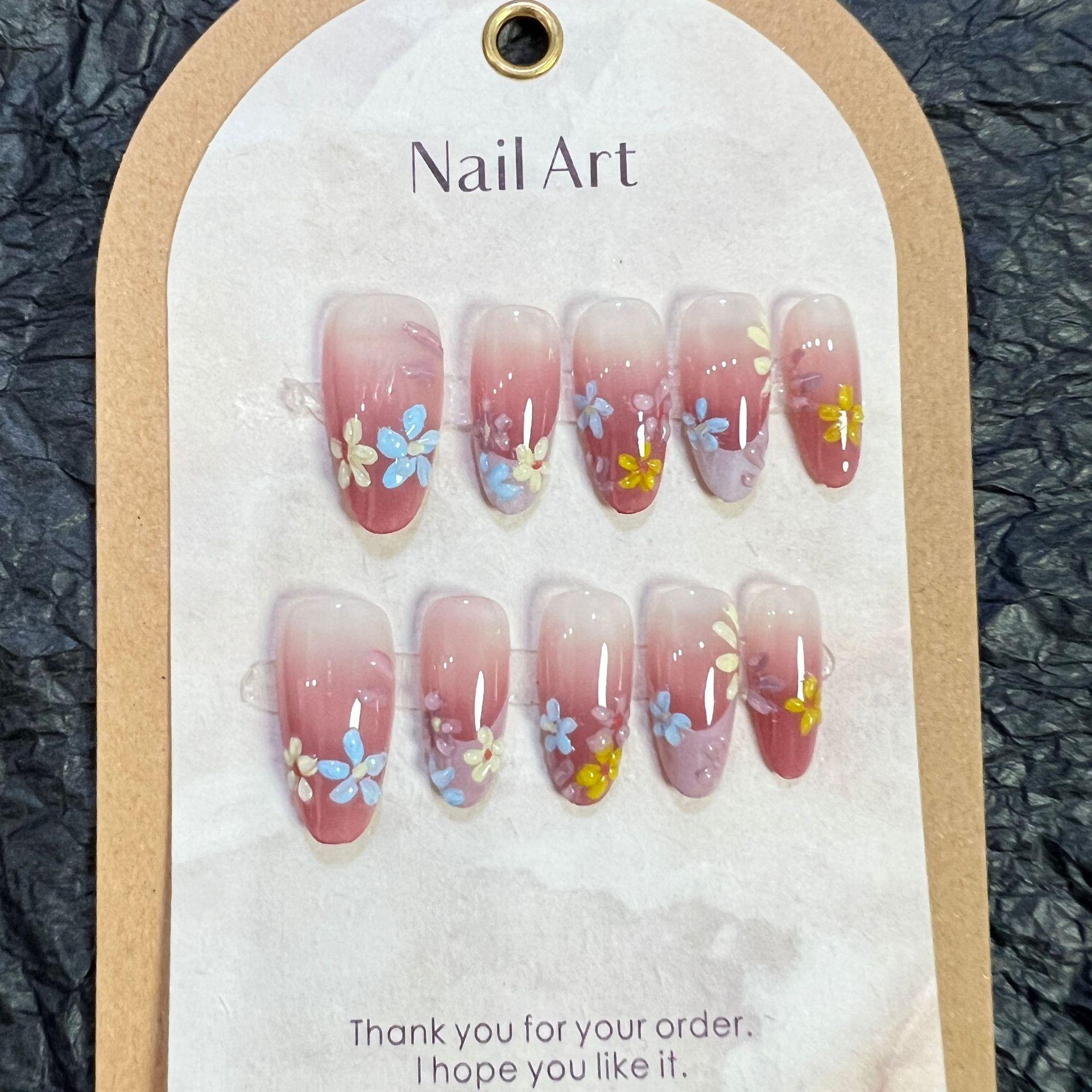 

Hand-Painted Summer Wearable Nail Art: Long, High-End Handmade Pieces