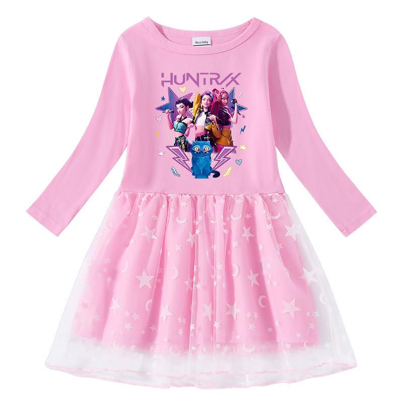 4 Color Kids Girls Kpop Mira Zoey Rumi Hunters Printed Mesh Dress