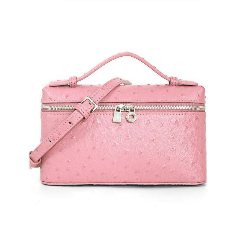 First-layer Cowhide Ostrich Pattern Lunch Box Bag High-quality Leather Women's New Style Handbag Cross-body Cosmetic Single Shoulder