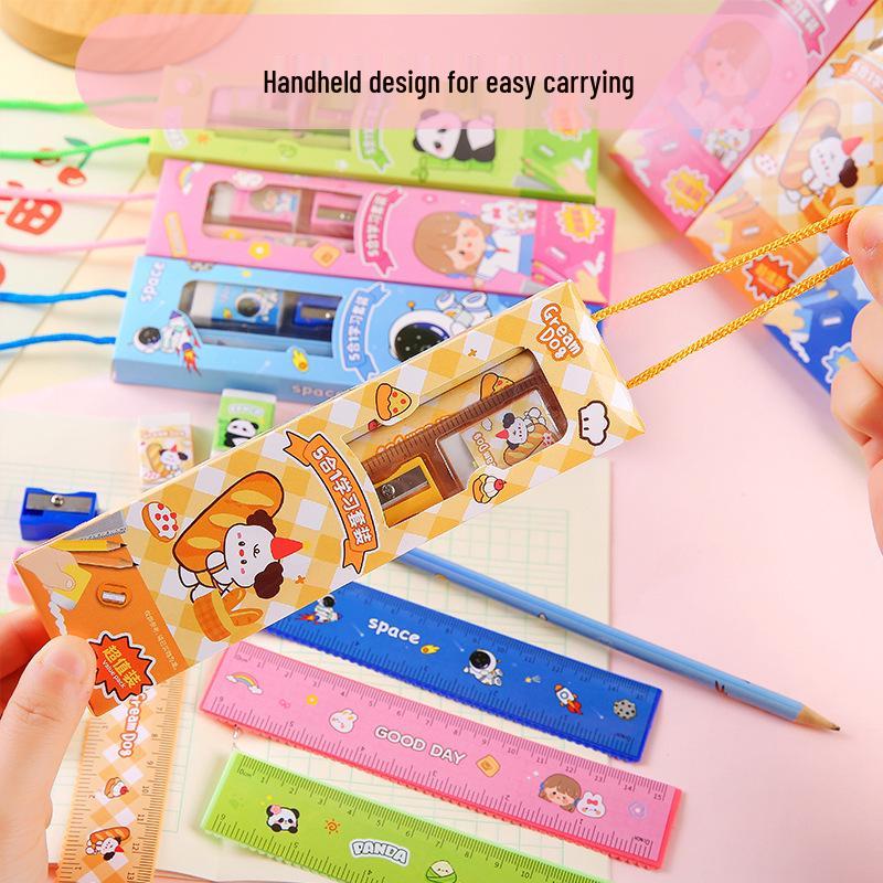 Cartoon Stationery Set: Five-Piece Pencil Kit for Primary School Students - Includes Children's Learning Supplies and Small Gifts.