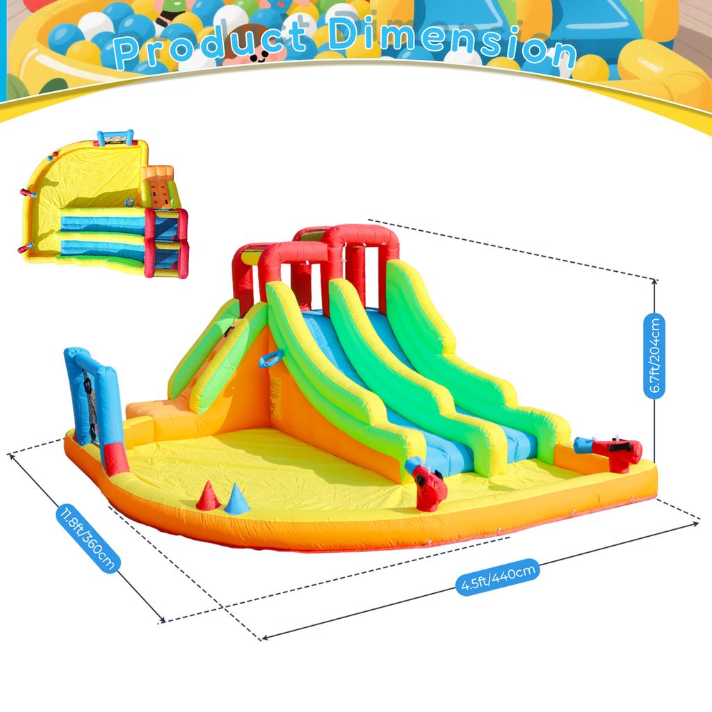 Tobogán de Agua Inflable Doble Carril Bouncer Combo Casa de Brincar con Piscina de Agua, Trampolín, Red de Tiro, Canasta, Escalada