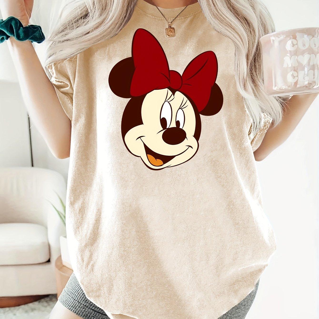 

2025 Disney Мінні Маус Жіночі Милі Мультяшні Топи для Дівчат Повсякденні Жіночі Футболки 100% Чиста Бавовна З Принтом Дозвілля Футболка XL