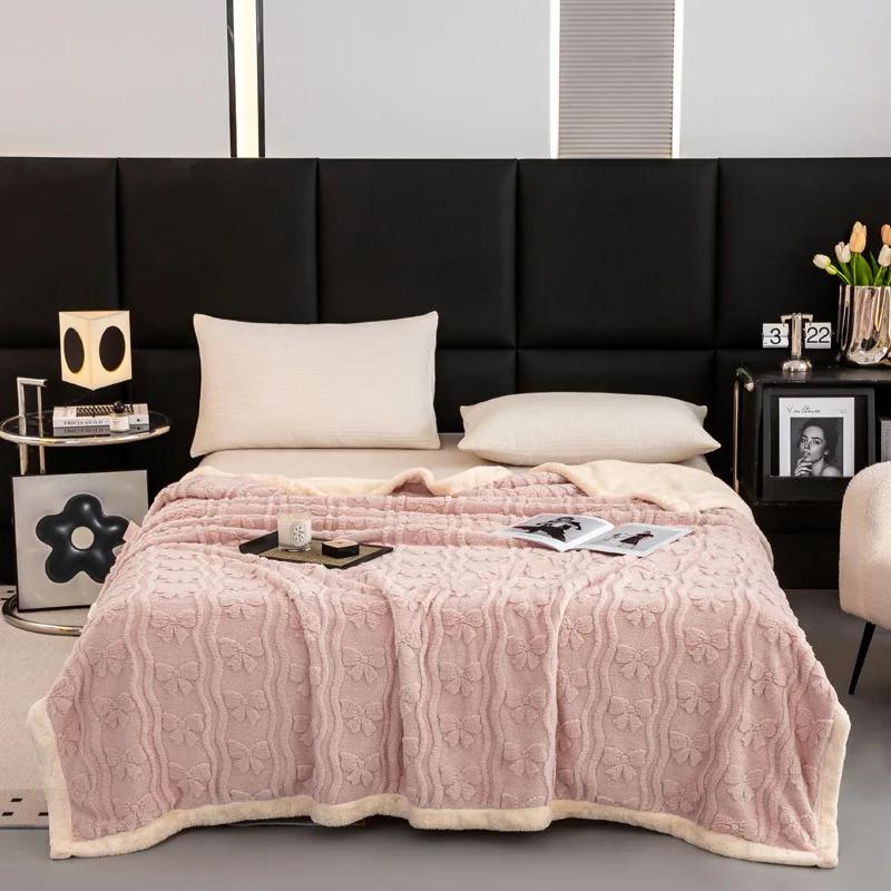 Thickened Lamb Wool Sherpa Fleece Bed Blanket Soft Fluffy Warm Cozy Plush Fuzzy Blanket With Elegant 3D Pattern For Couch Sofa