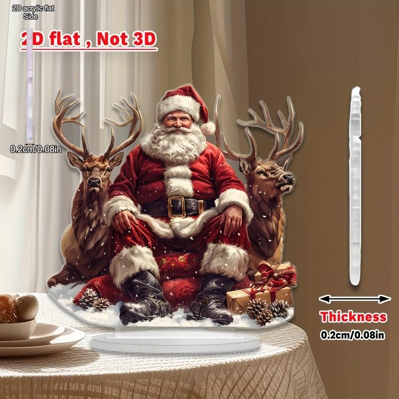 

2D Flat Festive Santa Claus Acrylic Desktop Decoration, Reindeer & Pine Trees, Suitable for wall decoration, porch, room, villa, accents Home, Hallway 20*20CM