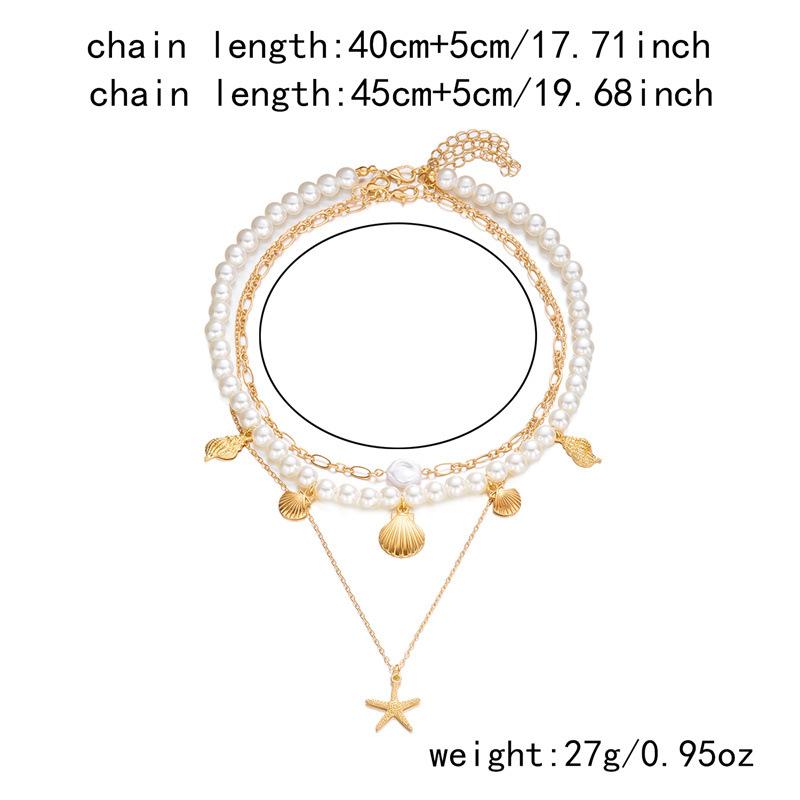 Mulitlayer Imitation Pearl Shell Starfish Pendant Necklace For Women Bohemian Ocean Elements Charm Choker Necklace Jewelry