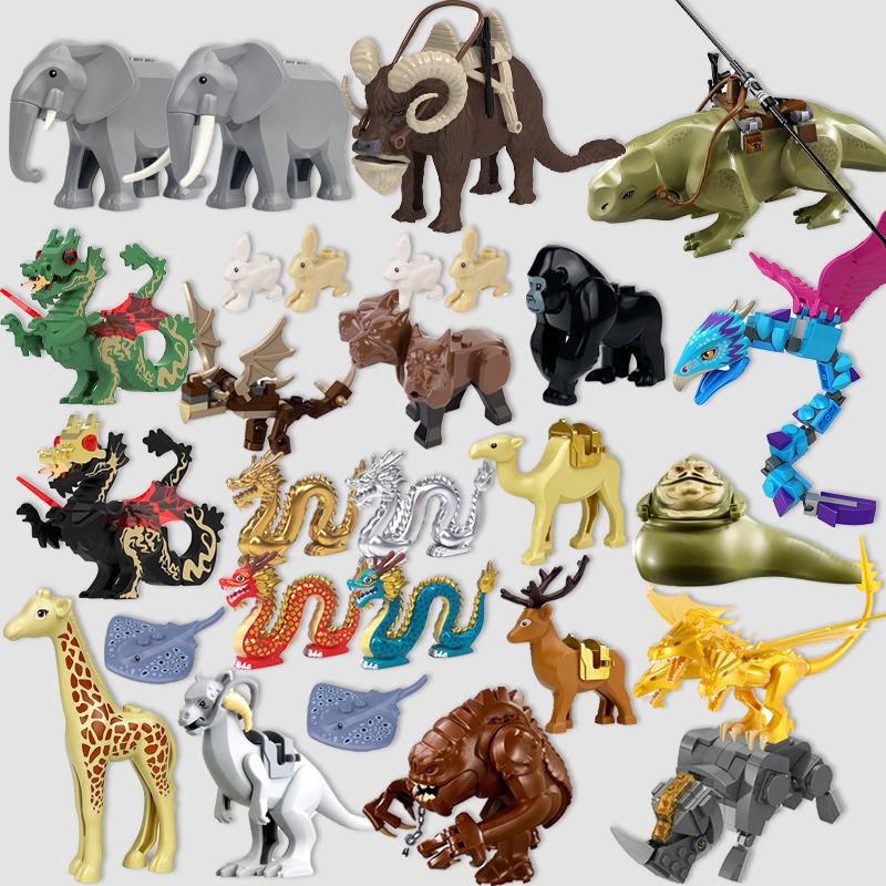 MOC Středověká Zvířecí ZOO Farma Akční Figurky Draků Stavební Kostky Zlatí Červení Draci Vlk Had Monstra Zvíře Kostky Hračky Dárky