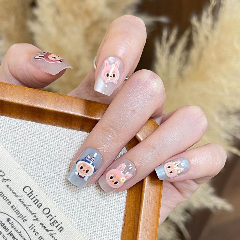 

Мультяшный нейл-арт, носимые ногти, милые элементы нейл-арта, съемные короткие накладные ногти XS