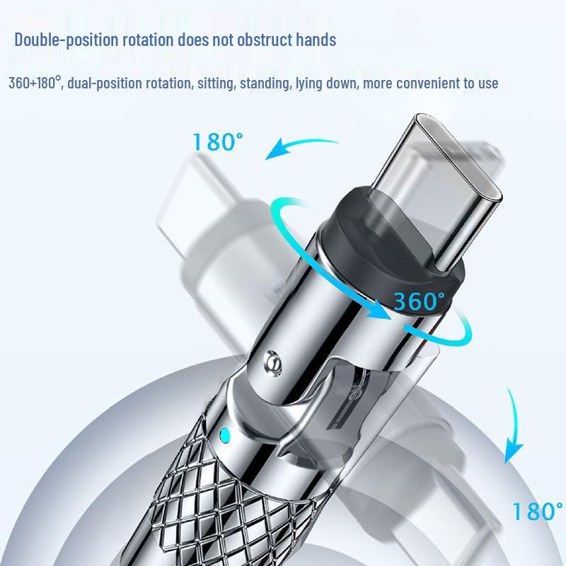2m 540° Rotating 120W Fast Charging Cable for Apple, Android & Huawei