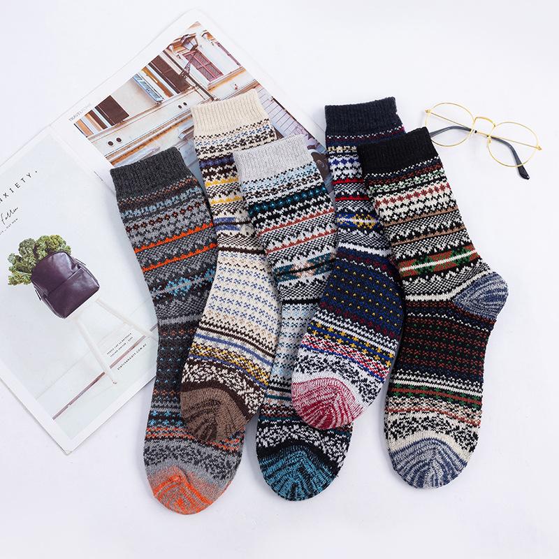 5 Pairs of Men's New Autumn and Winter National Style Thick Line Thick Warm Rabbit Wool Tube Socks