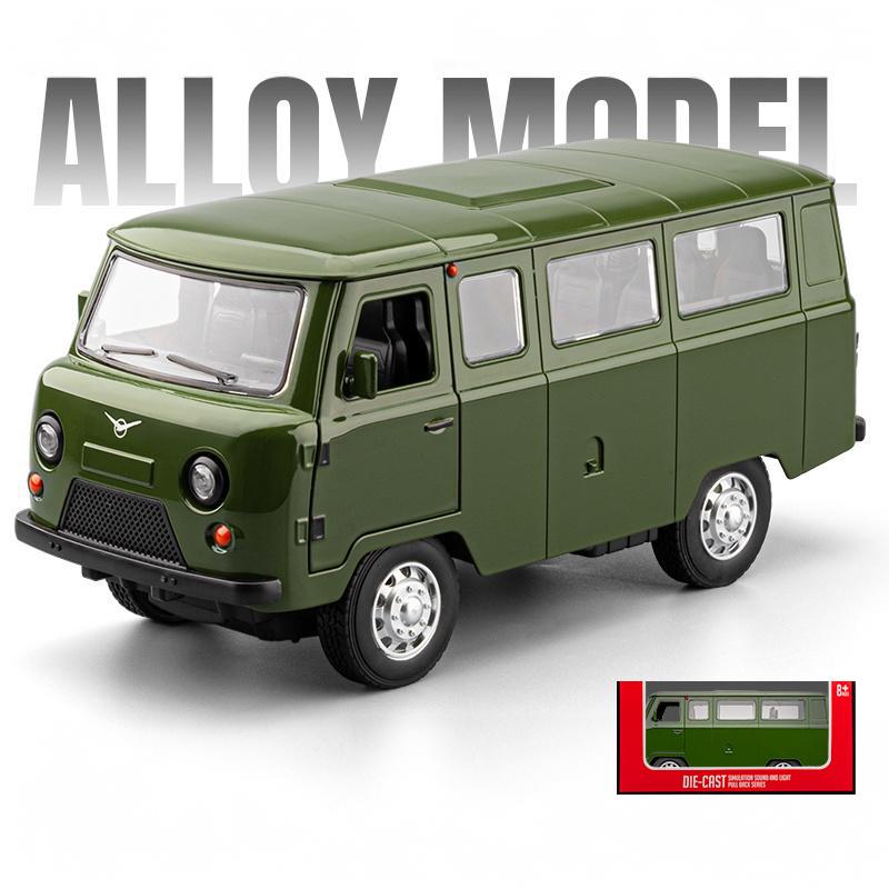 1/18 Russian UAZ TRAVELER BUS Toy Model Off Road Vehicles Alloy Diecast RV Car Models Doors Opened Sound Light Pull Back for Kid