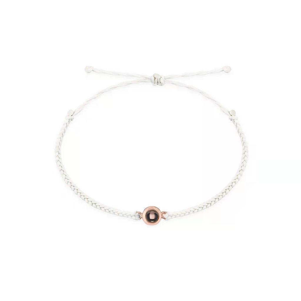 Custom Photo I Love You Projection Bracelet: 100 Languages, Titanium Steel, Woven Rope, Round Bead