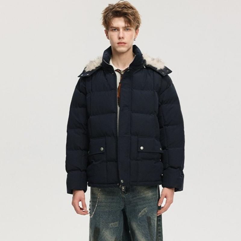 Winter Men's Detachable Hooded Fur Collar Short Loose Versatile Warm Jacket