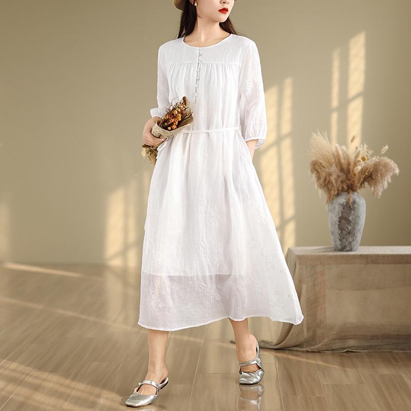 

2025 Embroidered Slim-Fit Mid-Sleeve Fairy Vacation Dress XXL белый