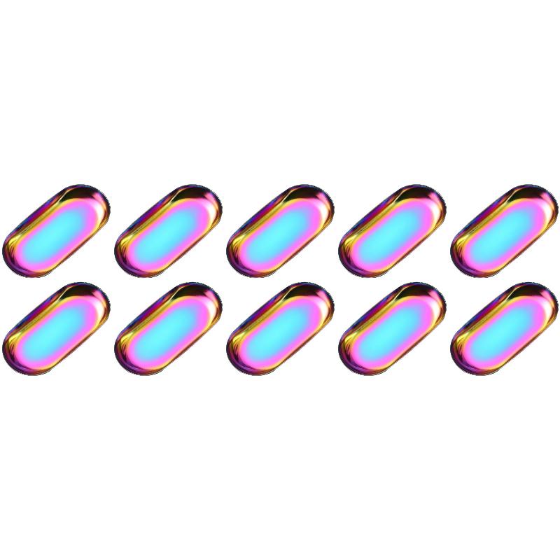 10pcs Mini Decorative Trays Stainless Steel with Golden Oval Pattern for Jewelry Display Bathroom Vanity Placing Holding Candles