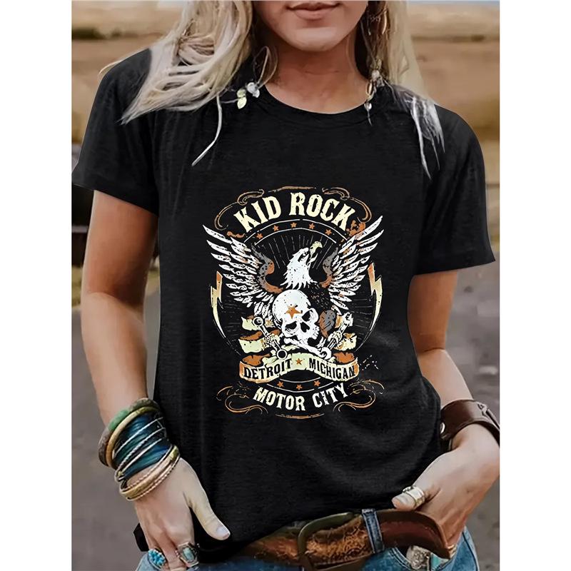 

Women s Summer Eagle Pattern Round Neck T-shirt XXL