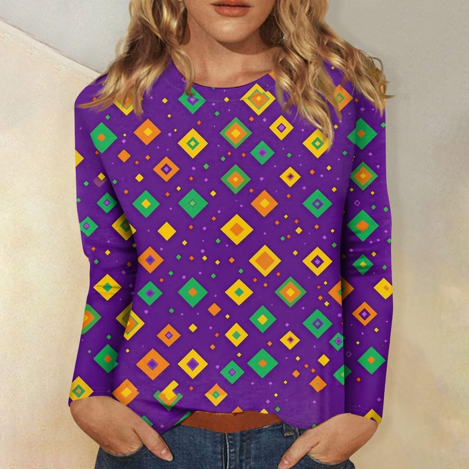 

Женские топы с круглым вырезом, свободная футболка с карнавальным принтом L темно-фиолетового