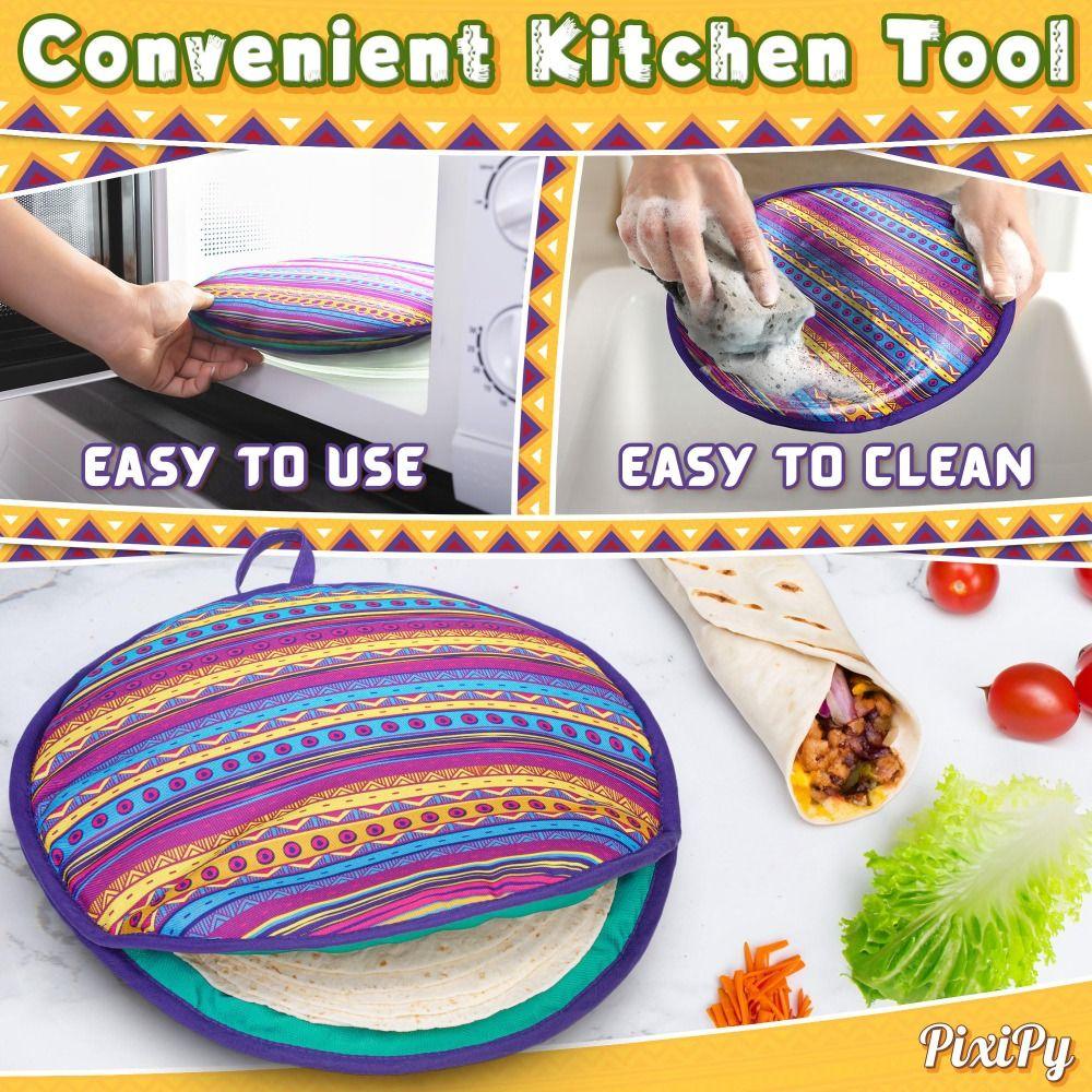 Microwavable Tortilla Warmer Pouch Insulated Heat Reusable Tacos Insulated Bag 12 Inch Keeps Warm Tortilla Keeper Camping