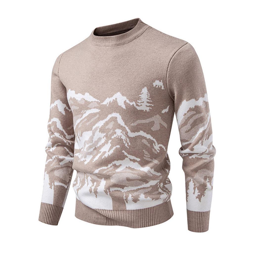 Men's Fashion Printed Sweater Knitted Cardigan Slim Fit Pullover Long Sleeve Sweater
