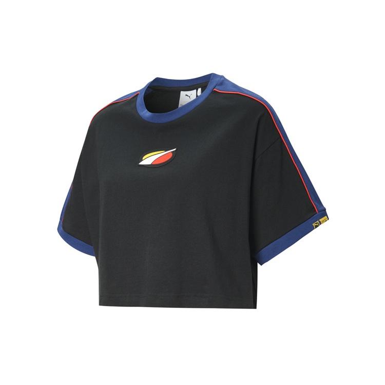 (WMNS) PUMA x Rdet Tee Multicolor Splicing Round Neck Short Sleeve Black Women s 598074-01 L