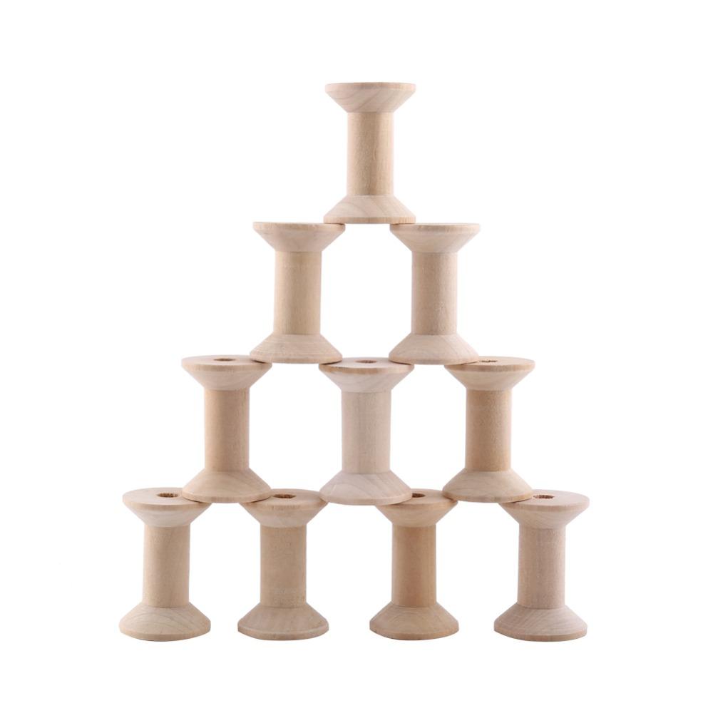 10pcs 1.85 X 1.22in Natural Wood Thread Spools Lightweight Wooden Spools  DIY Sewing