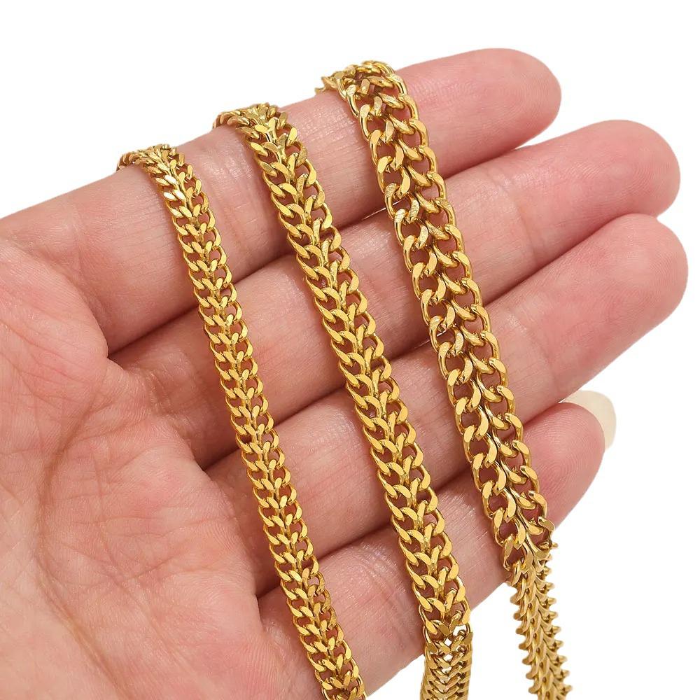 18K Gold-Plated Double-Braided Flat Grind Stainless Steel Hip-Hop Chain - Various Sizes